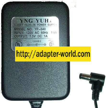 YNG YUH YP-040 AC ADAPTER 7.5DC 1A POWER SUPPLY